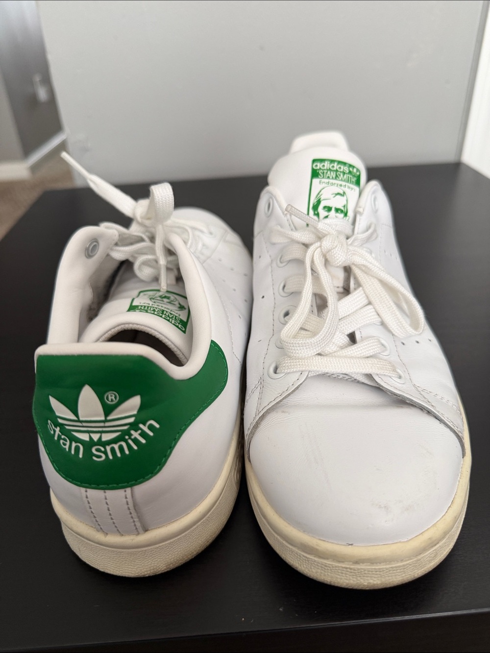 adidas White and Green Stan Smith Leather Sneakers
